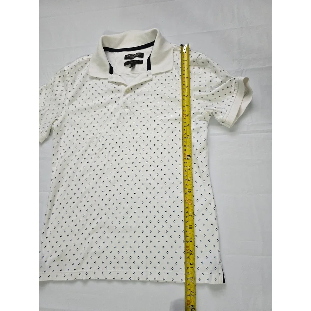 Banana Republic Luxury Touch Polo Shirt XXS Slim Fit White Blue Diamond Print